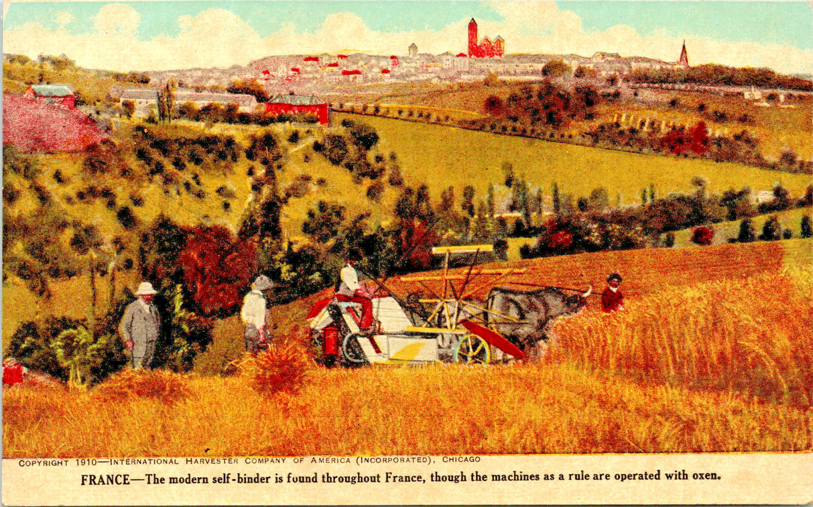 1914 France self-binder With Oxen Antique Copyright 1910 Vintage Postcard 1914 France self-binder With Oxen Antique Copyright 1910 Vintage Postcard