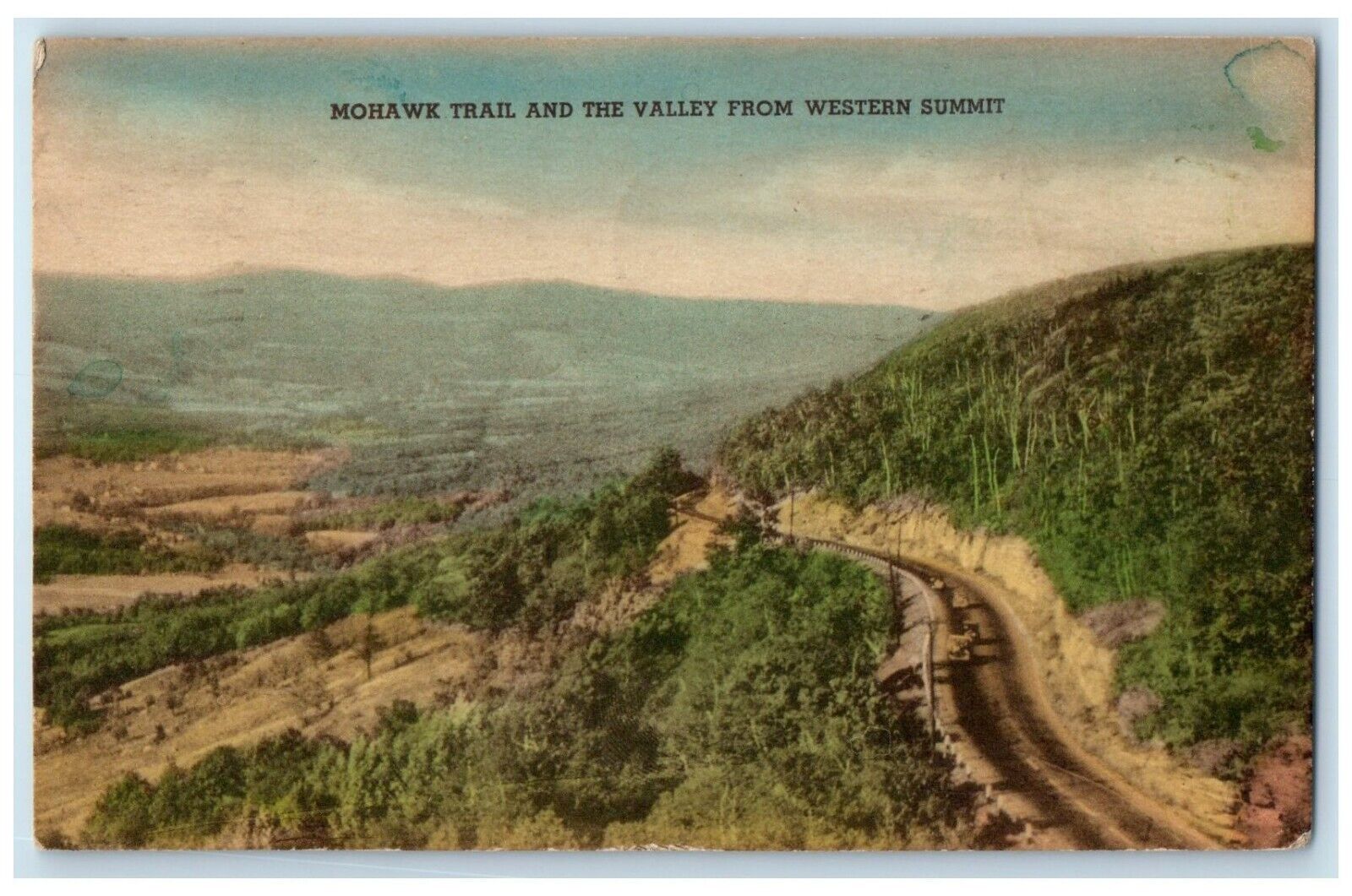 1939 Aerial Mohawk Trail Valley Western Summit Greenfield Massachusetts Postcard