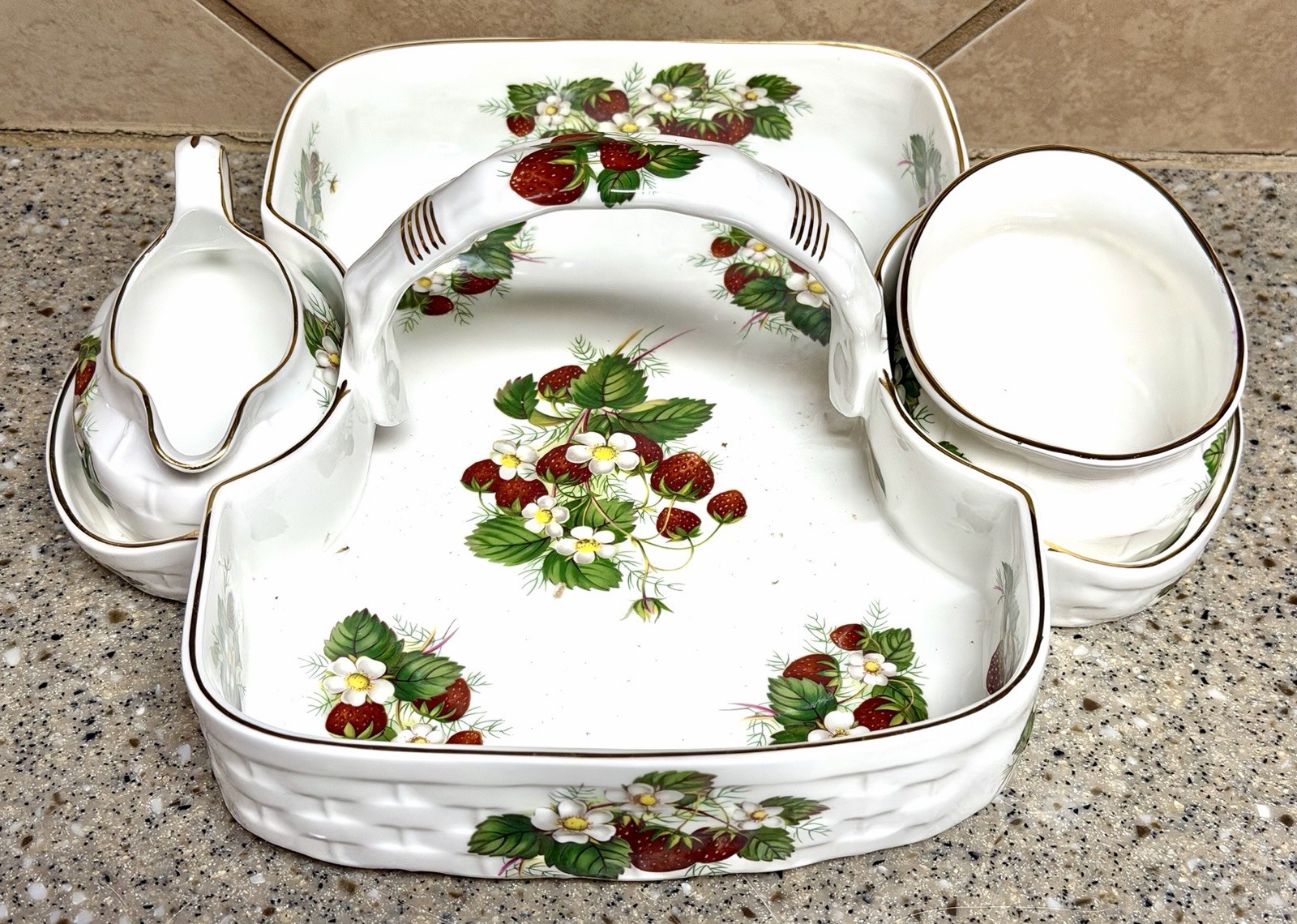 Vintage Hammersley Strawberry Ripe Berry Tea Basket Sugar & Creamer Original Box