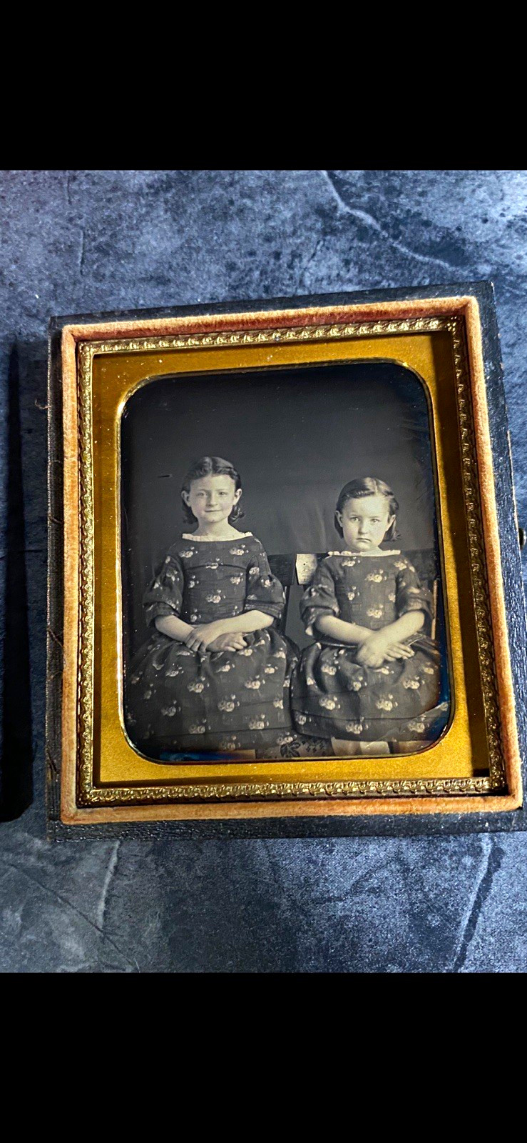 Antique 1/6th Plate Daguerreotype of Two Sisters One Smiling 