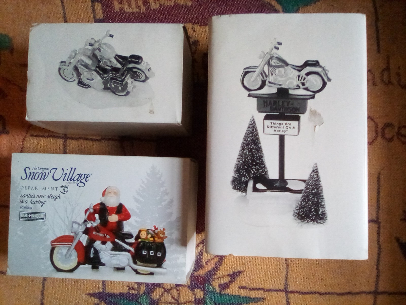 Harley Davidson The Original Snow Village Department 56 3 Pieces Used In The Box