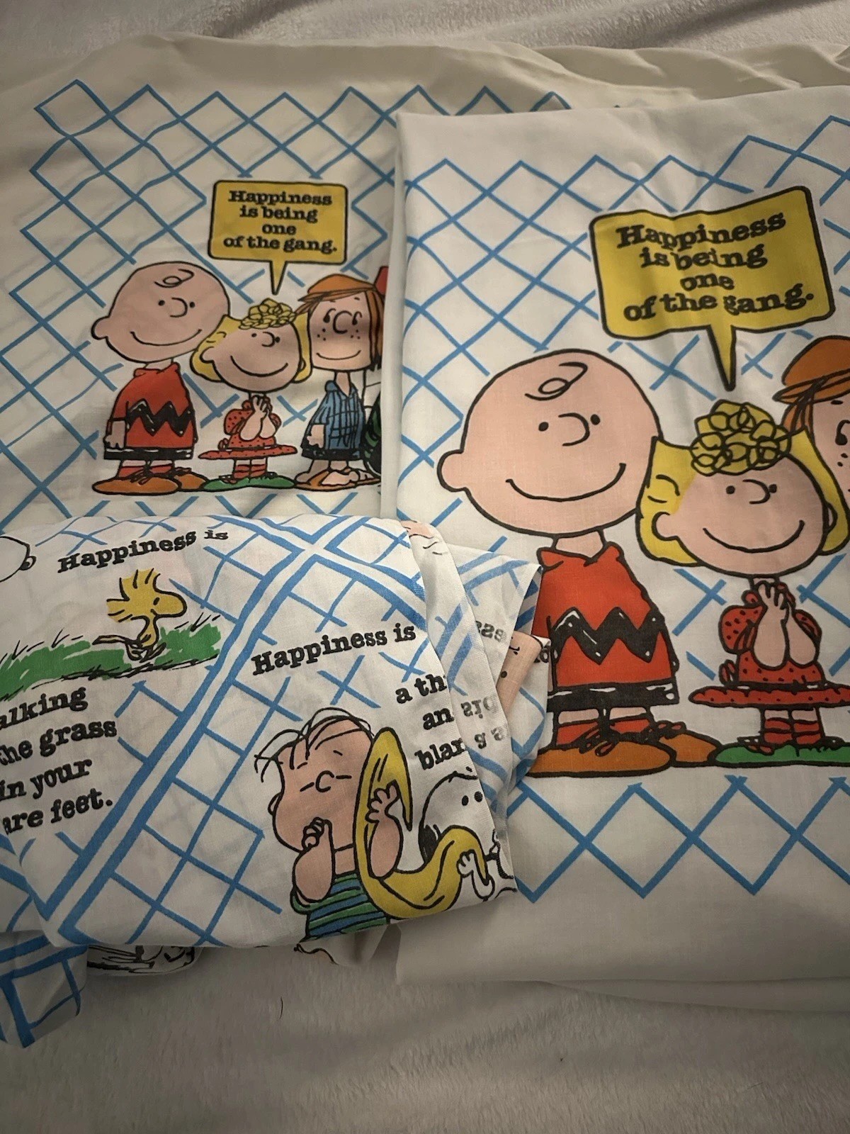 Vintage 1970s Peanuts and Gang Twin Bed Sheet Set Charlie Brown Snoopy