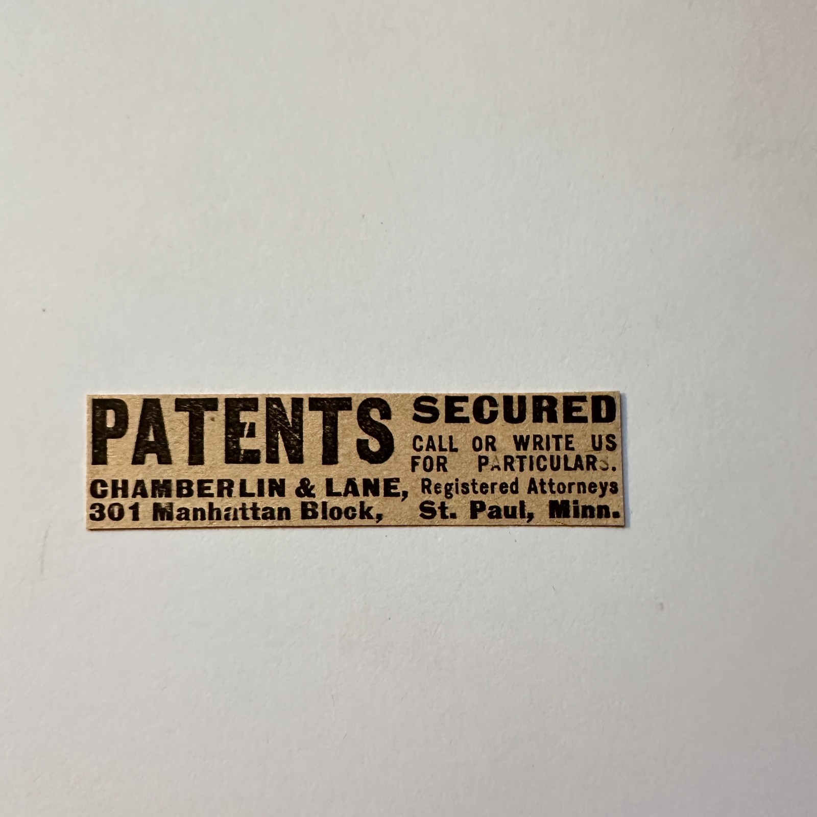 Patents Secured Chamberlin & Lane St Paul MN 1906 Minneapolis Ad 5AL1-S16