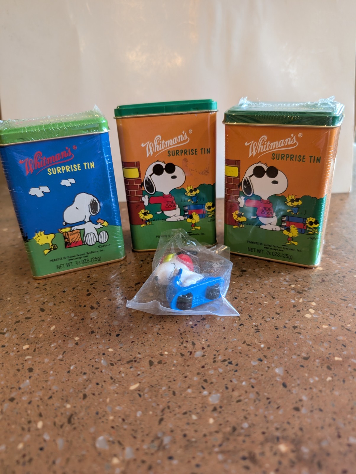 Vintage Whitman’s Surprise Tin Snoopy Two Unopened One Opened with Toy