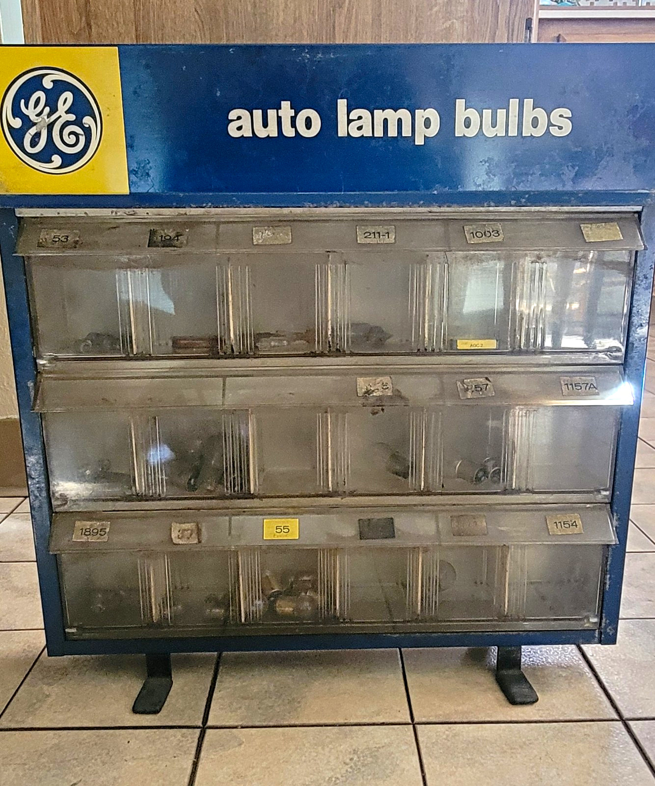 Vintage General Electric (GE) Automotive Light Bulb Display Cabinet