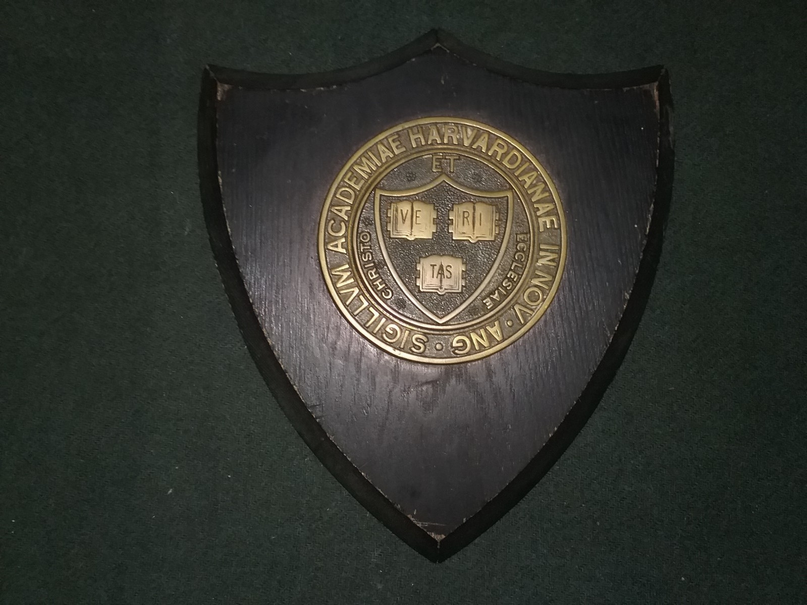 Antique 1920s Harvard University School Seal Bronze Plaque on Oak Shield RARE VG