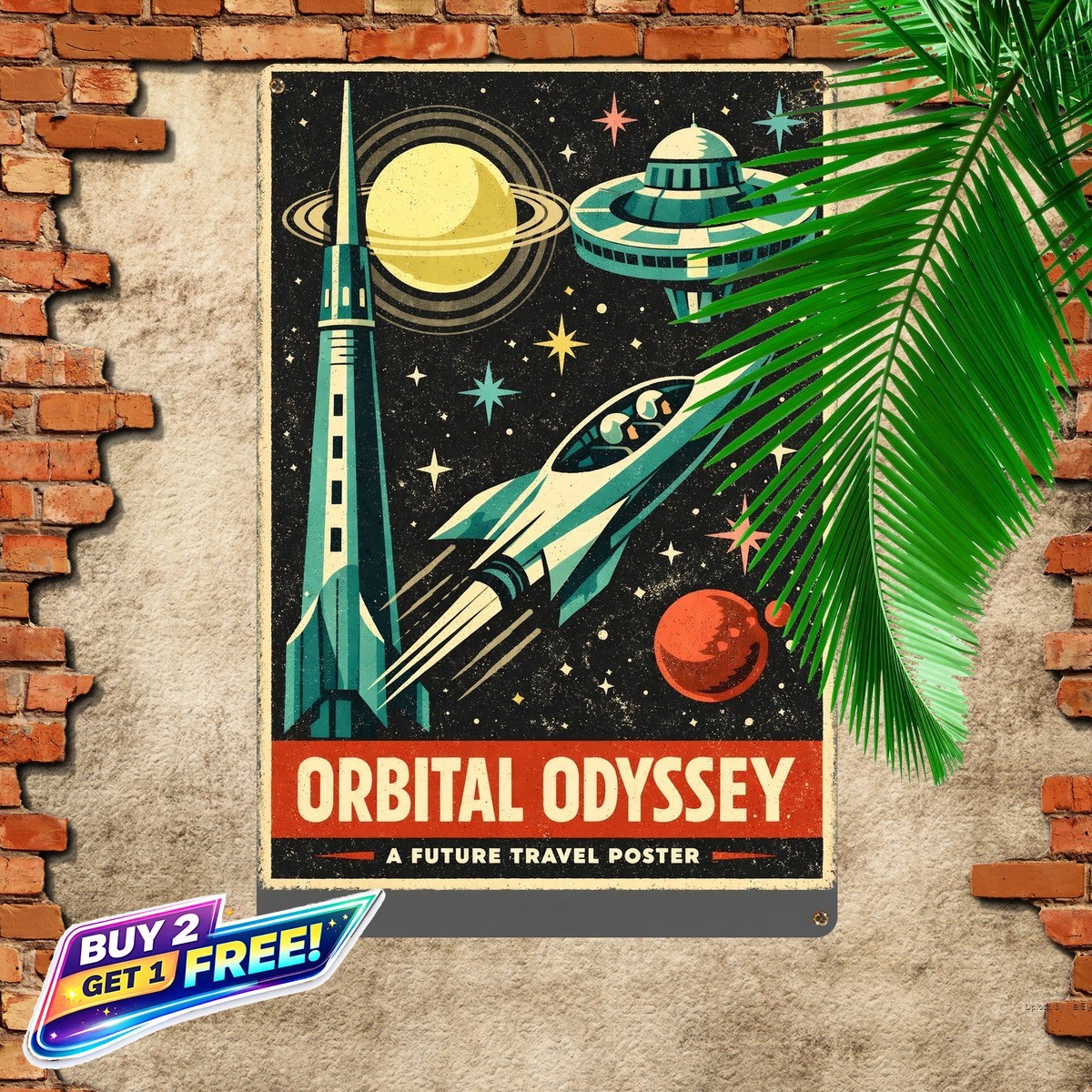 Rocket Futuristic Spacecraft Retro Space Metal Tin Sign