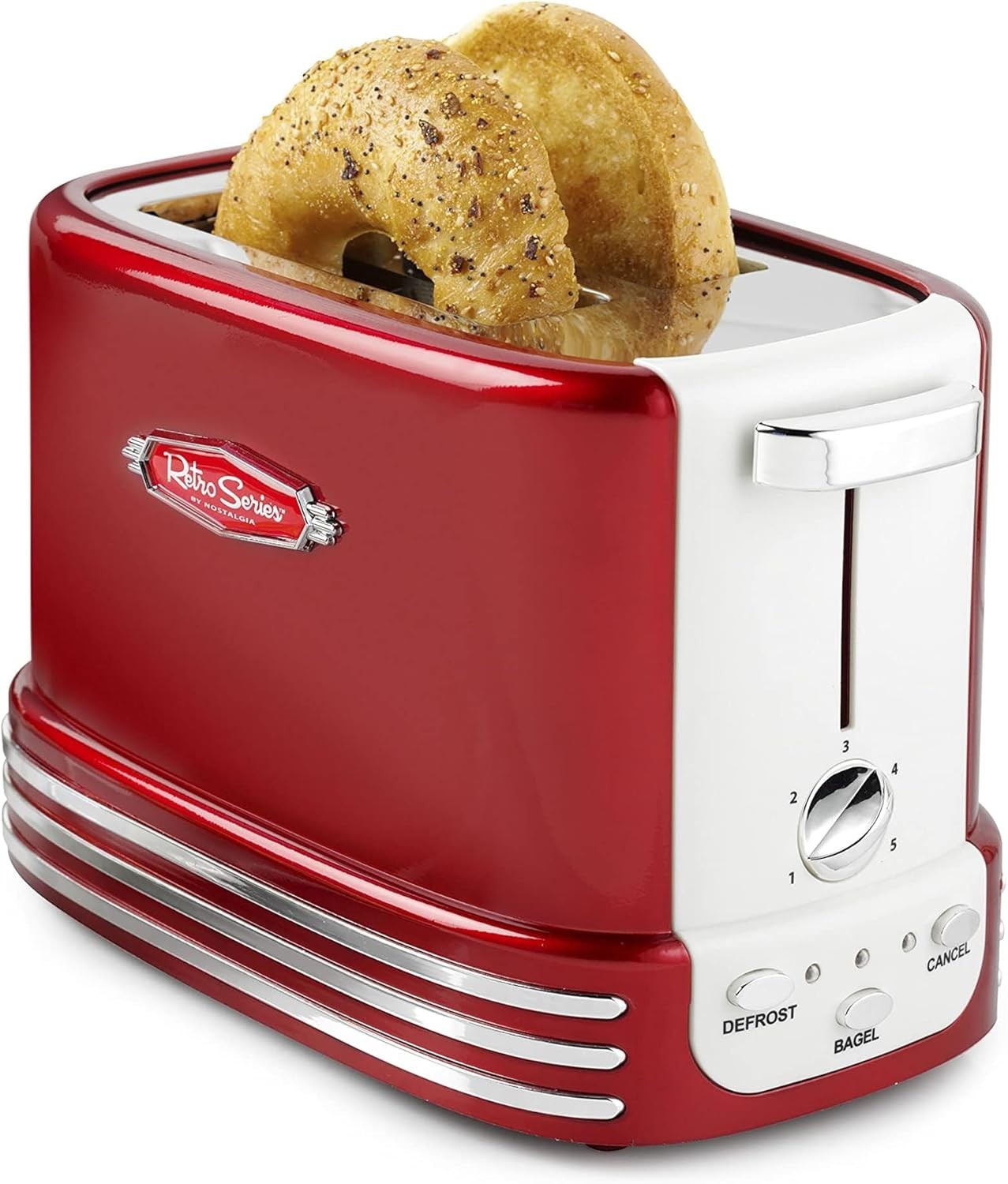 Retro Wide 2-Slice Toaster, Vintage Design with Crumb Tray, Cord Storage & 5 Toa