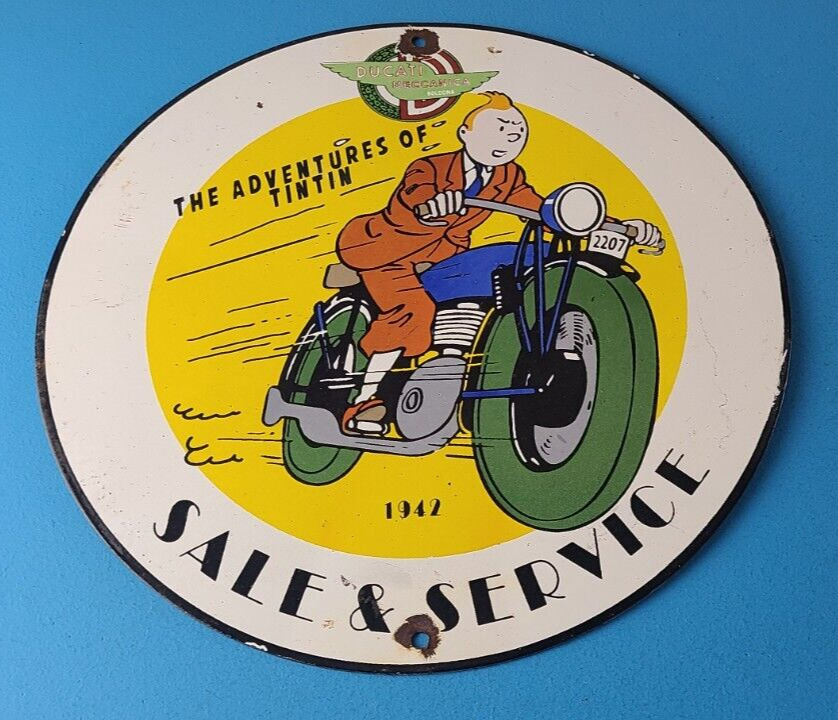 Vintage Ducati Sign - Motorcycle Dealership Service Porcelain Auto Gas Pump Sign