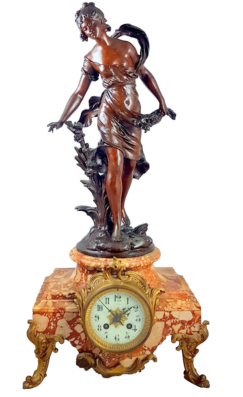 Antique French bronze mantel clock, 1885, Auguste Moreau, 75 cm 