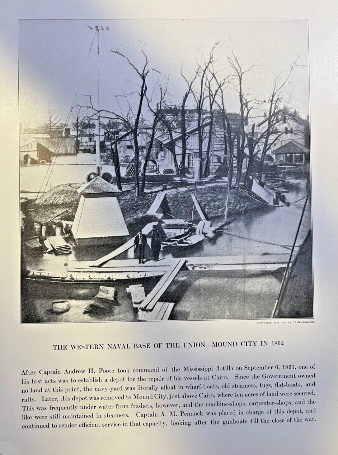 1912 Vintage Illustration Naval Base At Mound City Illinois Civil War