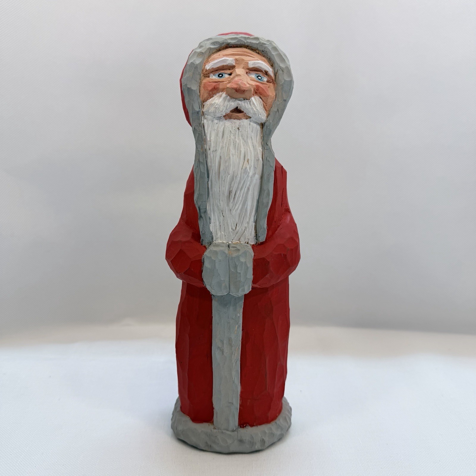 Vintage 1989 Hand Carved Wood Santa Claus 10” Primitive Folk Art Signed