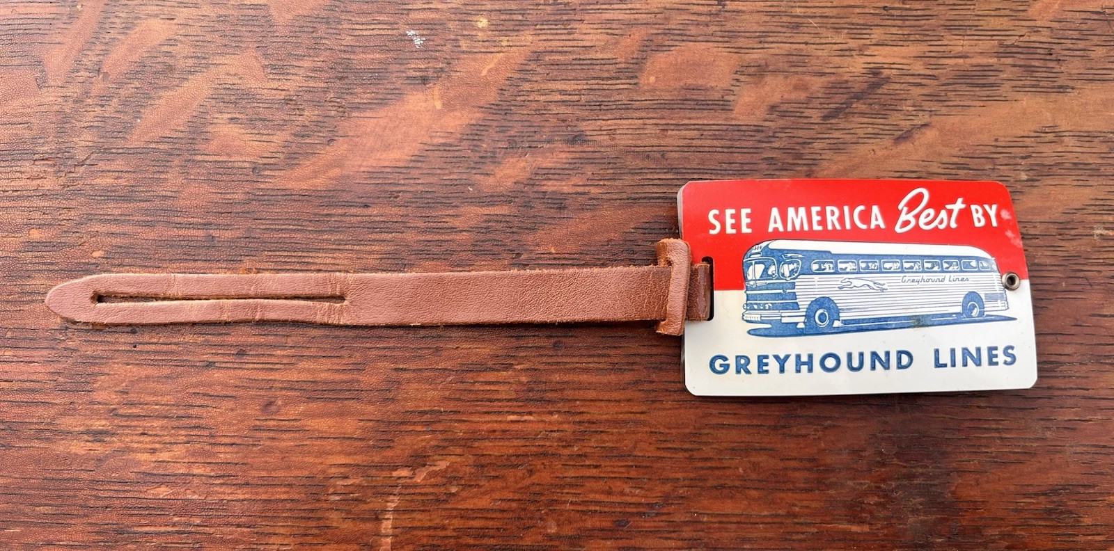 Vintage 1940s-50s Greyhound Bus Lines Advertising Luggage Tag Fob 