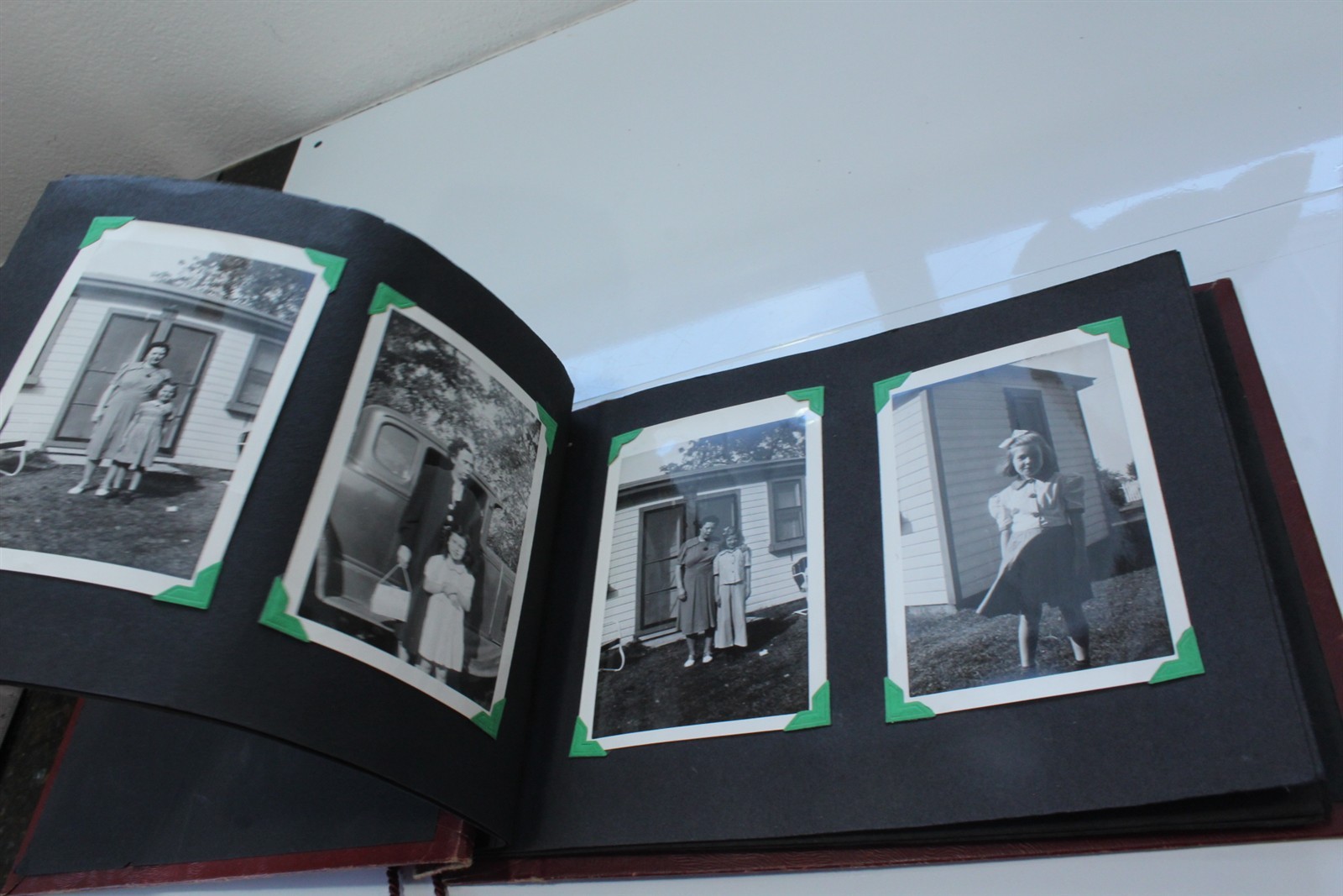 Vintage Photographs Scrapbook Includes Many Black & White Photo Snapshots Red