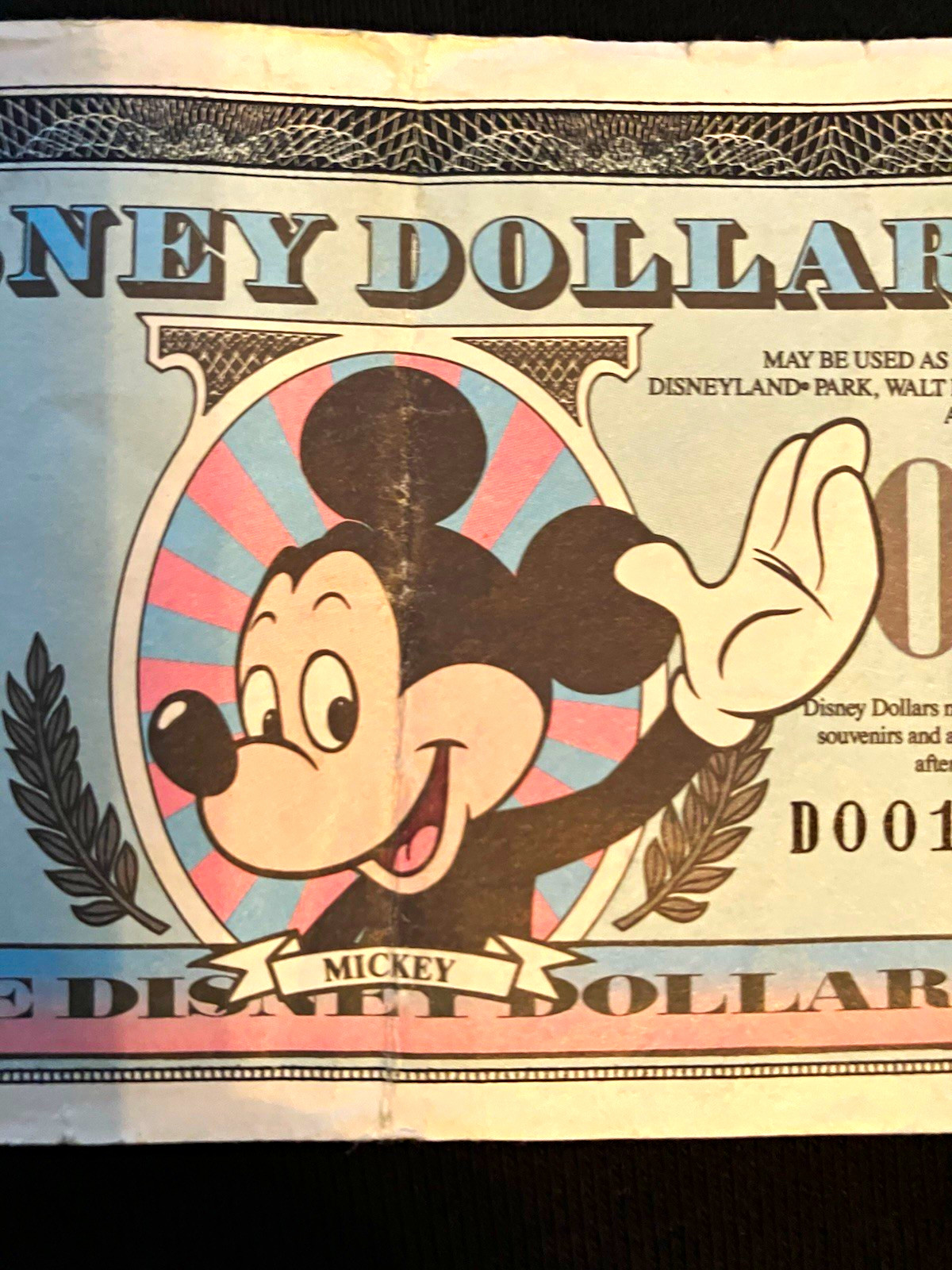 Disney Disney Dollars $1 Note Mickey Mouse 1990 Disneyland Walt Disney World