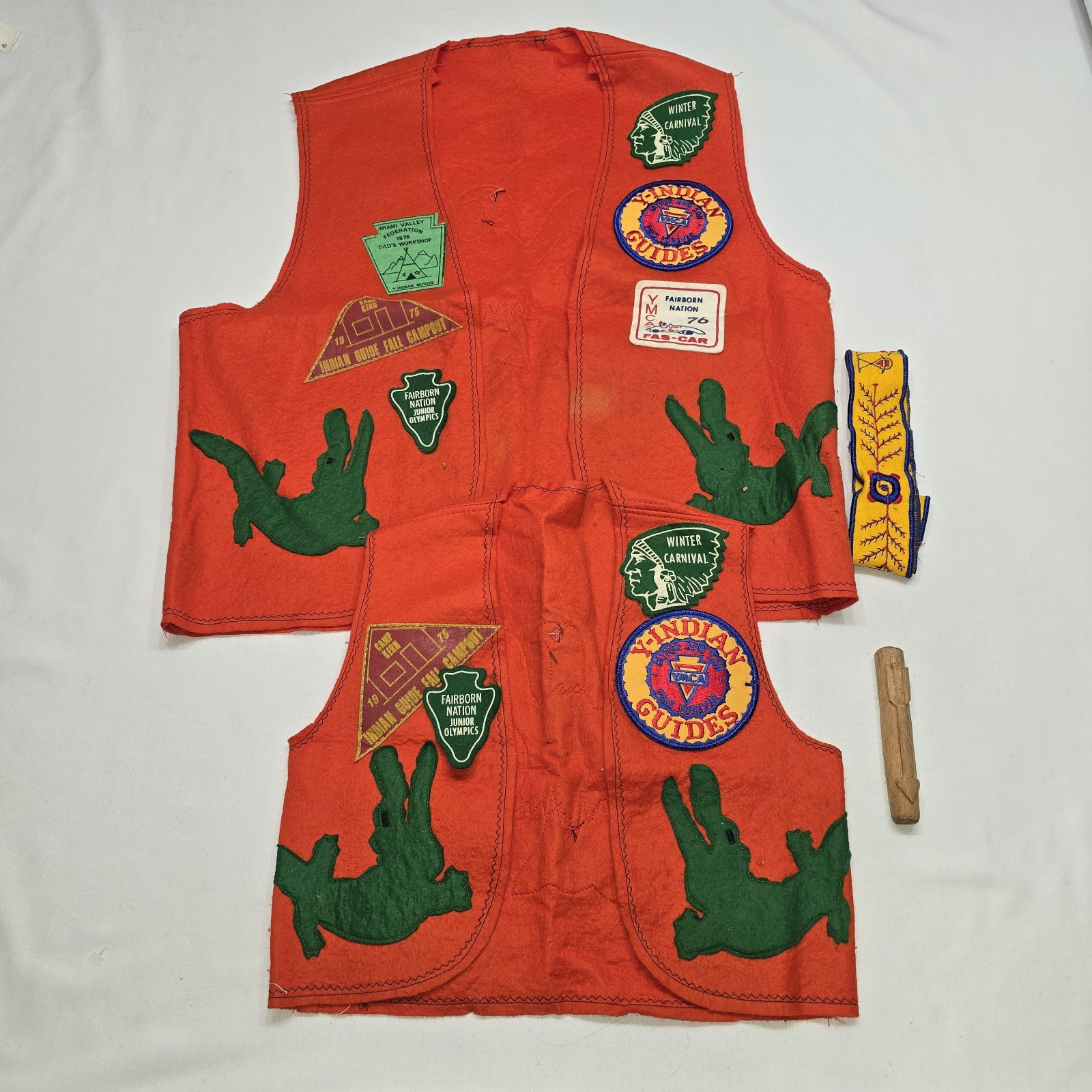 Vintage Indian Guide Father & Son Vests Headband YMCA Y-Indian Patches 70\'s Rare