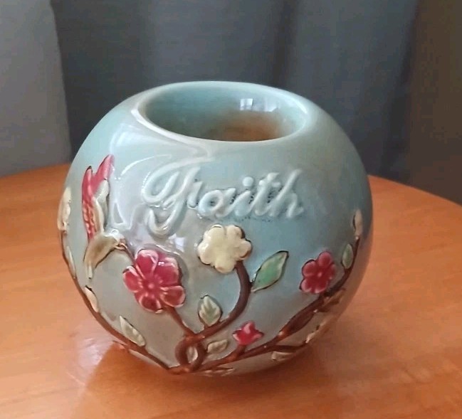Vintage Glazed Relief Hummingbird & Floral \