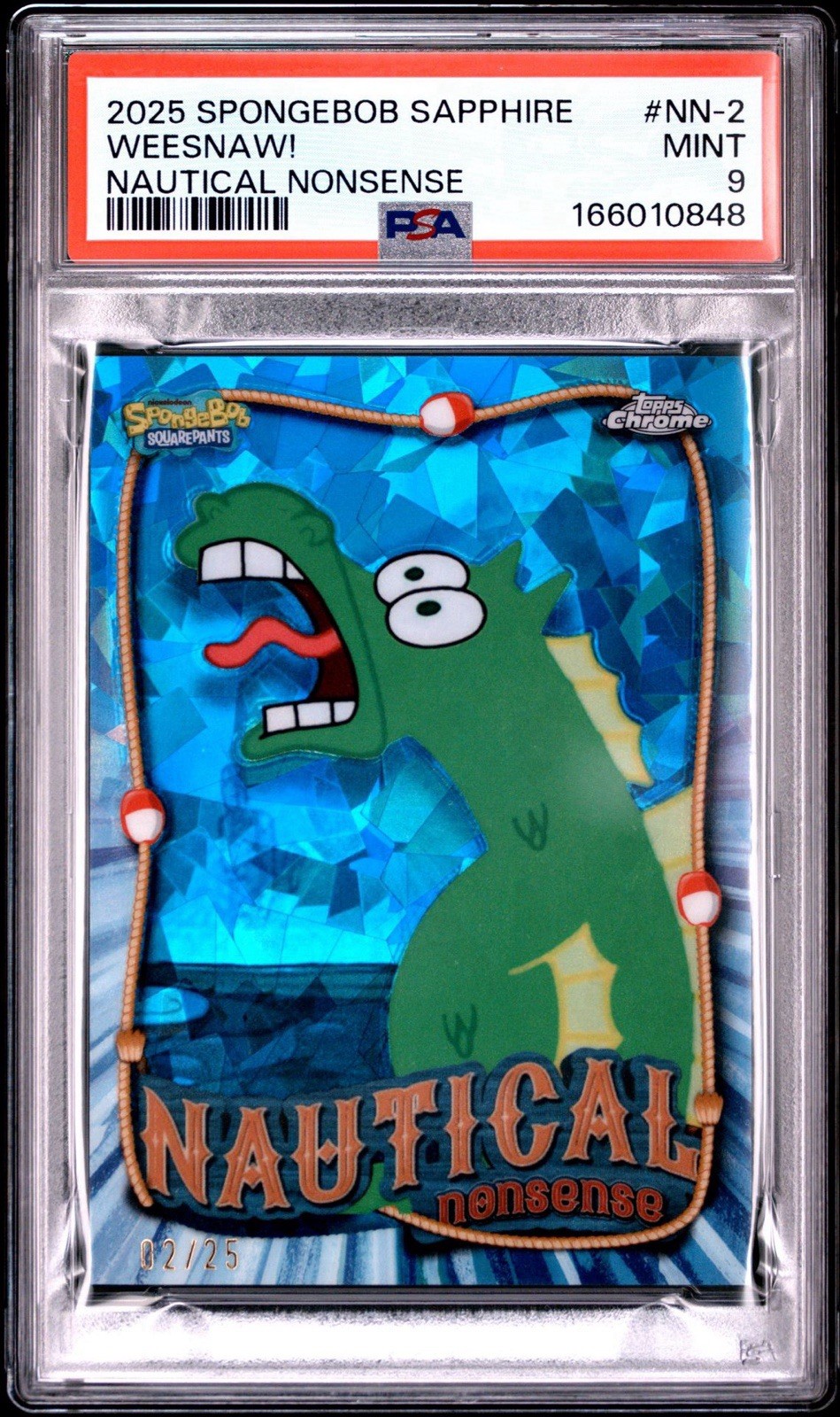 2025 Topps Chrome SpongeBob Sapphire Nautical Nonsense Weesnaw Mystery /25 PSA 9