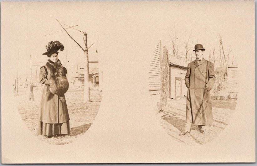 c1910s Photo RPPC Postcard Man & Woman in Very Nice Clothes - Fashion Glamour