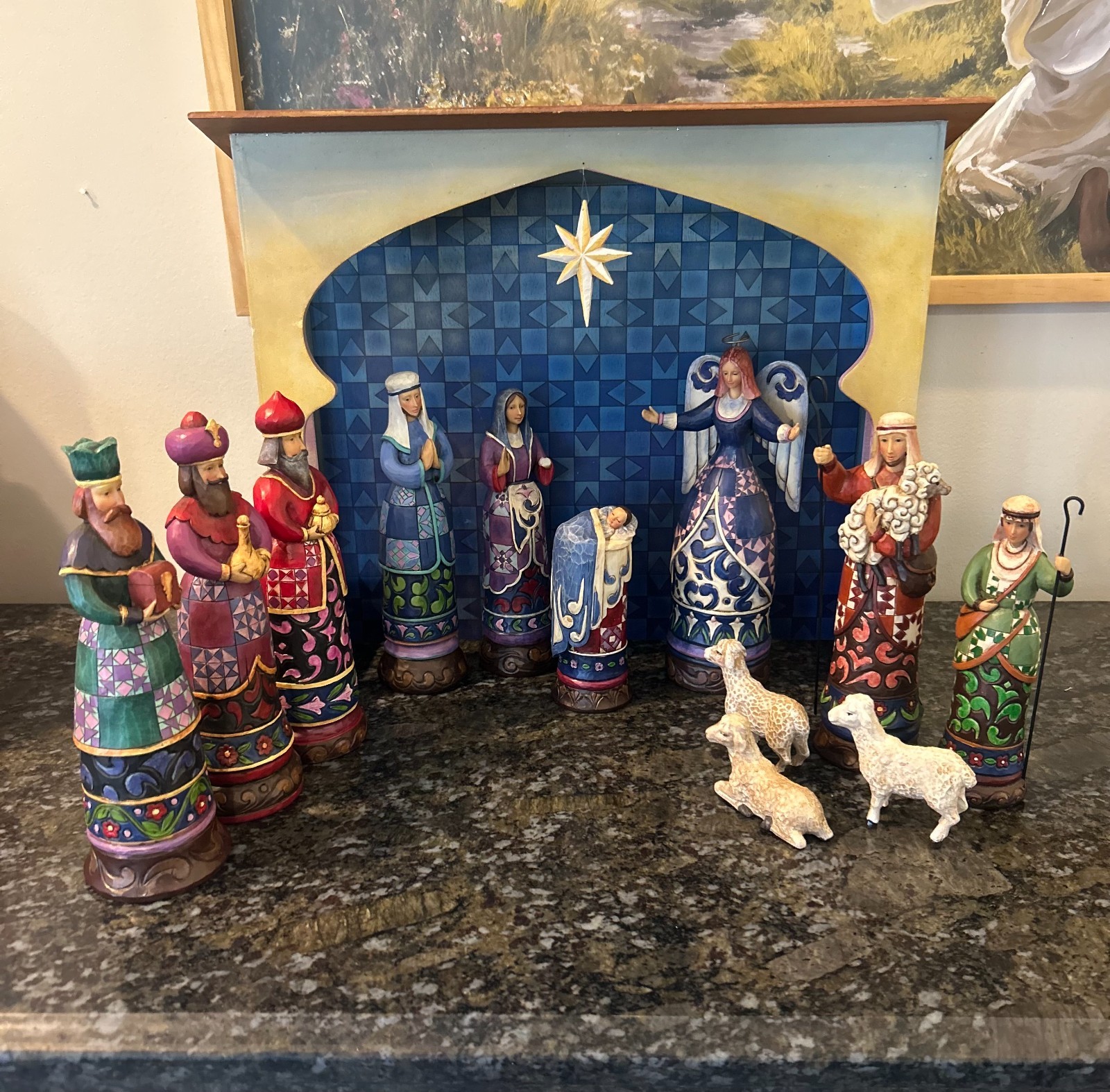 Jim Shore Heartwood Creek Away In A Manger Mini Nativity Set Star Backdrop 
