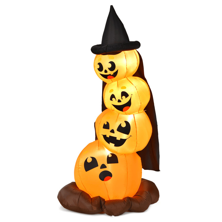7FT Halloween Inflatable Pumpkin Combo with Witch Hat LED Lights Yard Decor