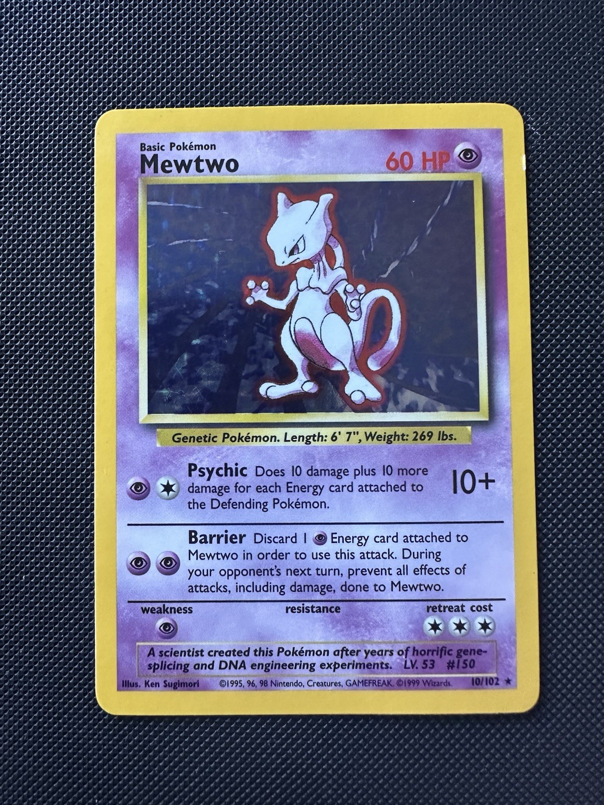 Pokemon Mewtwo 10/102 Base Set Holo Rare LP WOTC Vintage TCG Card