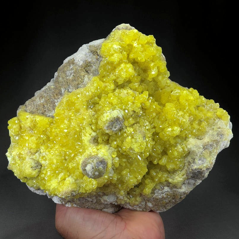 SUPERB NATIVE SULFUR CRYSTALS BOLIVIA BIG 8 1/2 INCHES