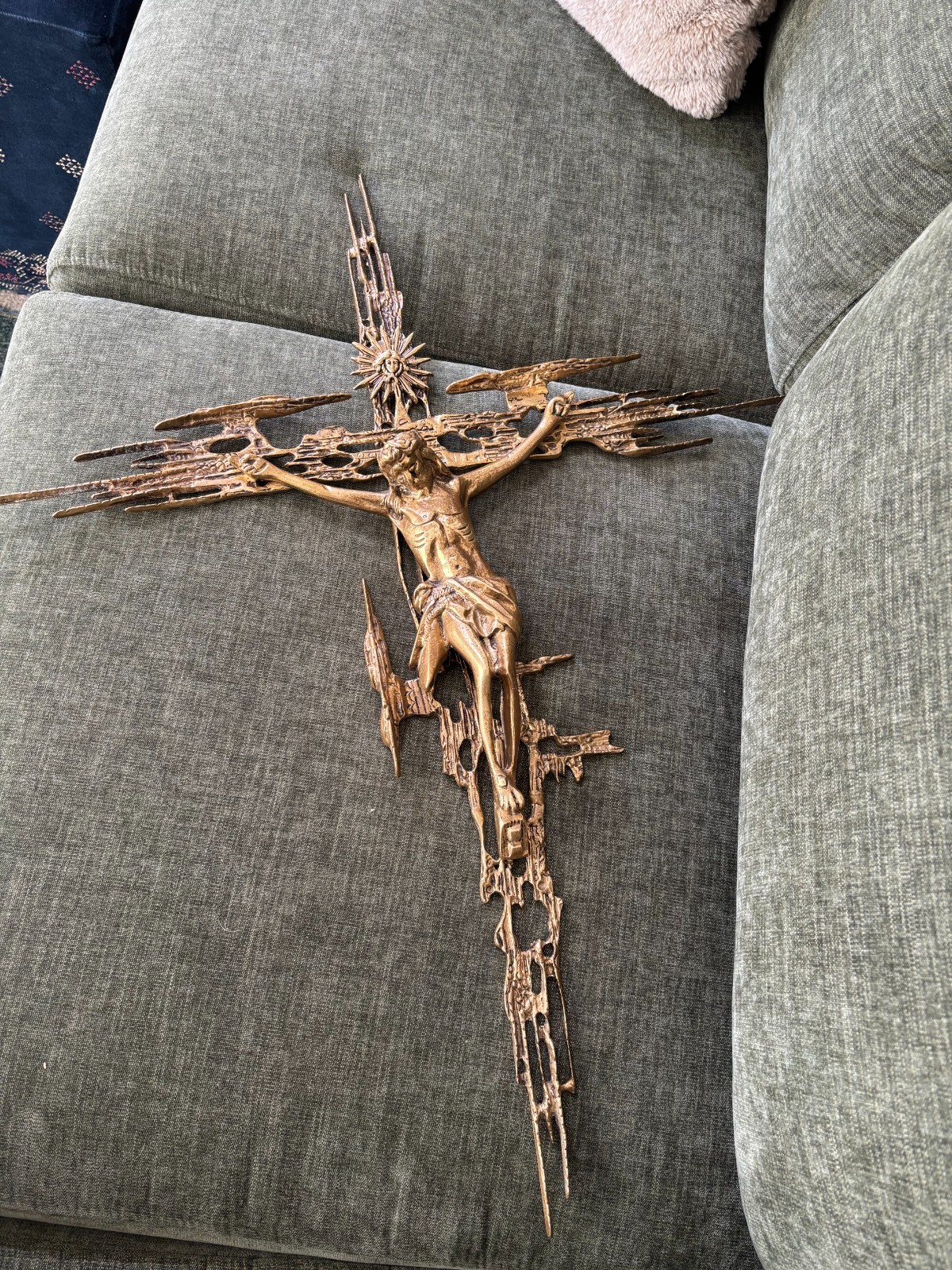 Vintage Bronze Crucifix Wall Cross Jesus Sculpture Brutalist Salvador Dali Style