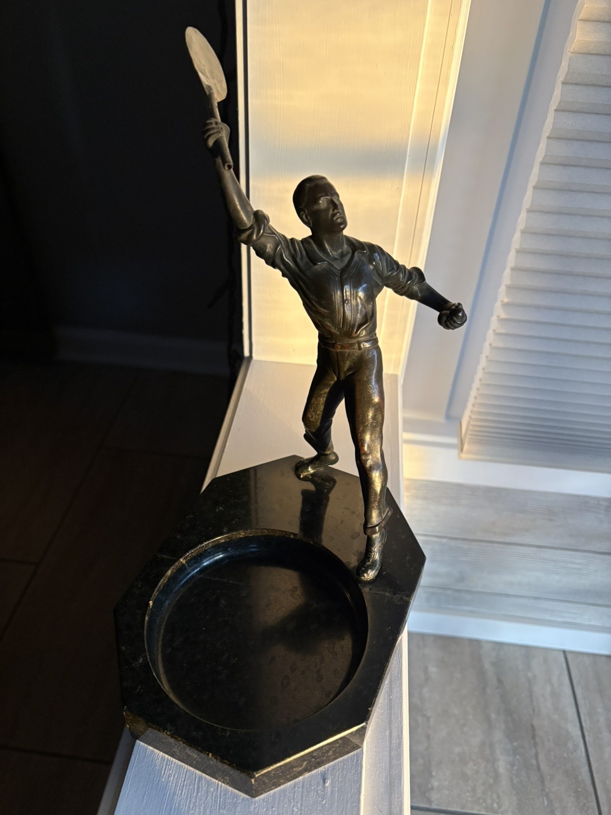 1920s-1930s German Cast Art Deco Era Action Tennis Player Mounted On Marble Base