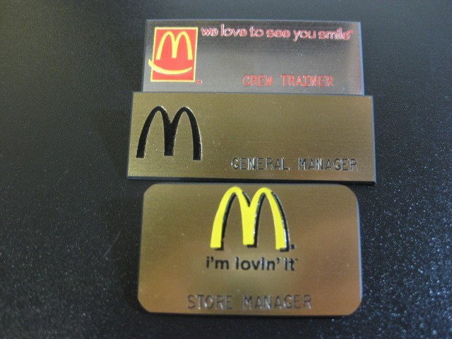 (3) diff. McDONALD'S Uniform employee Name badges w/ management titles