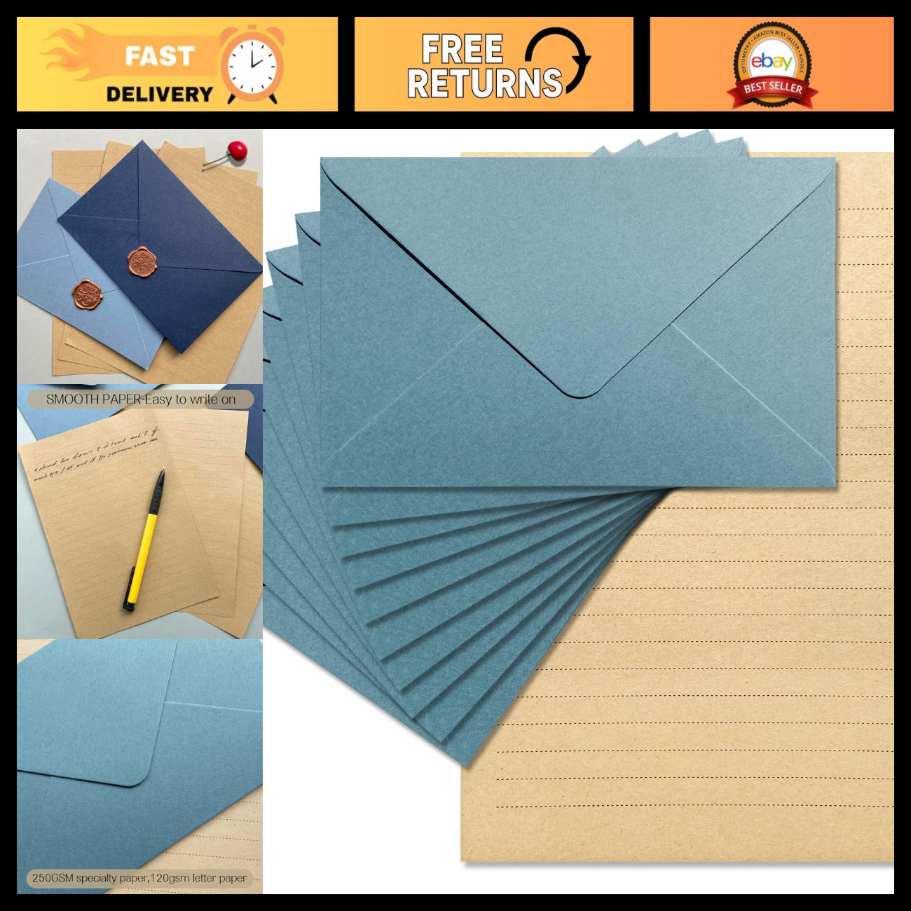 Premium Velvet-Touch Stationery Set - 24 Writing Sheets & 12 Envelopes - Elegant