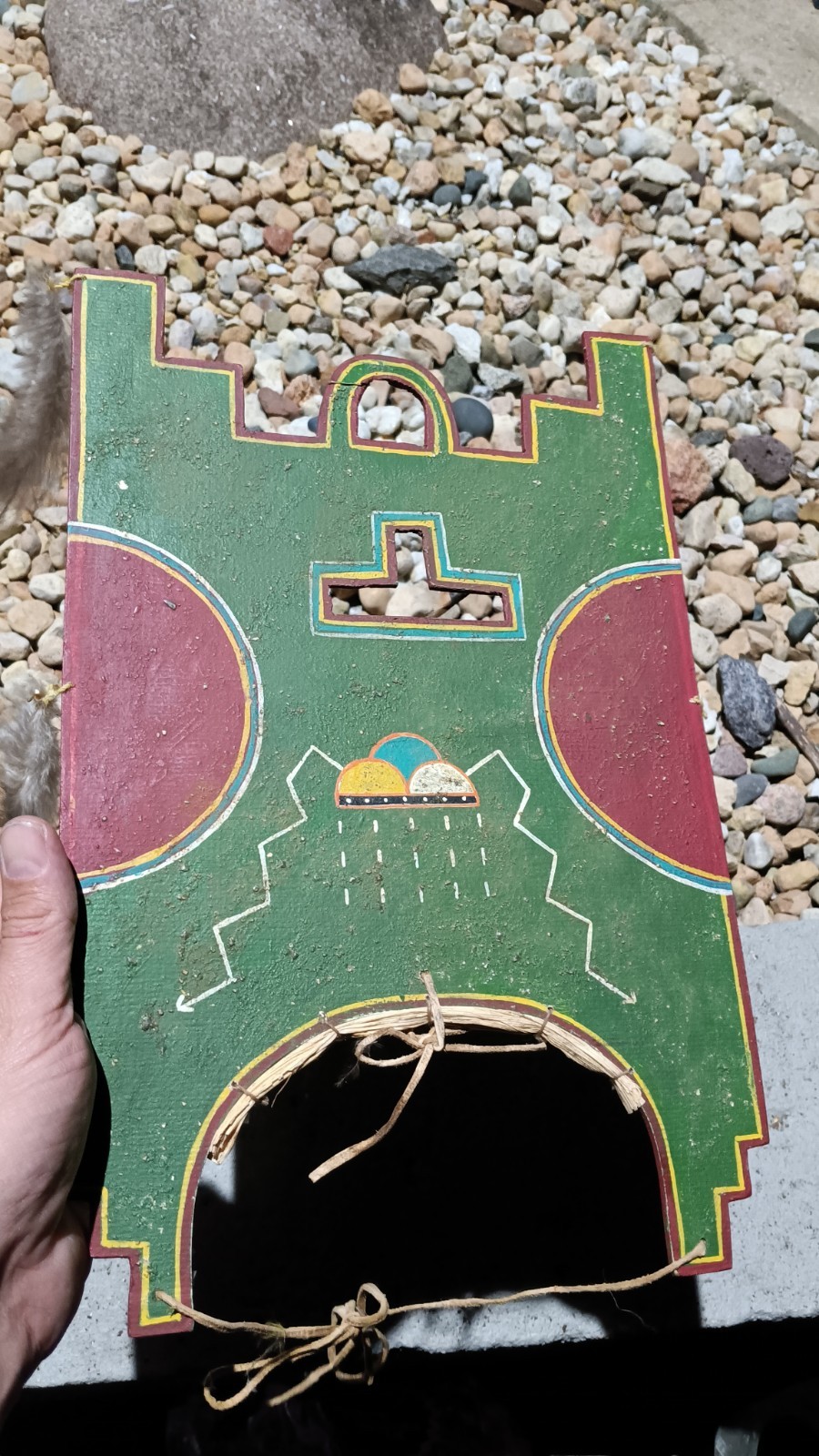 Rare Hopi Pueblo Polychrome Wooden  Headdress Native American Painted Tableta 