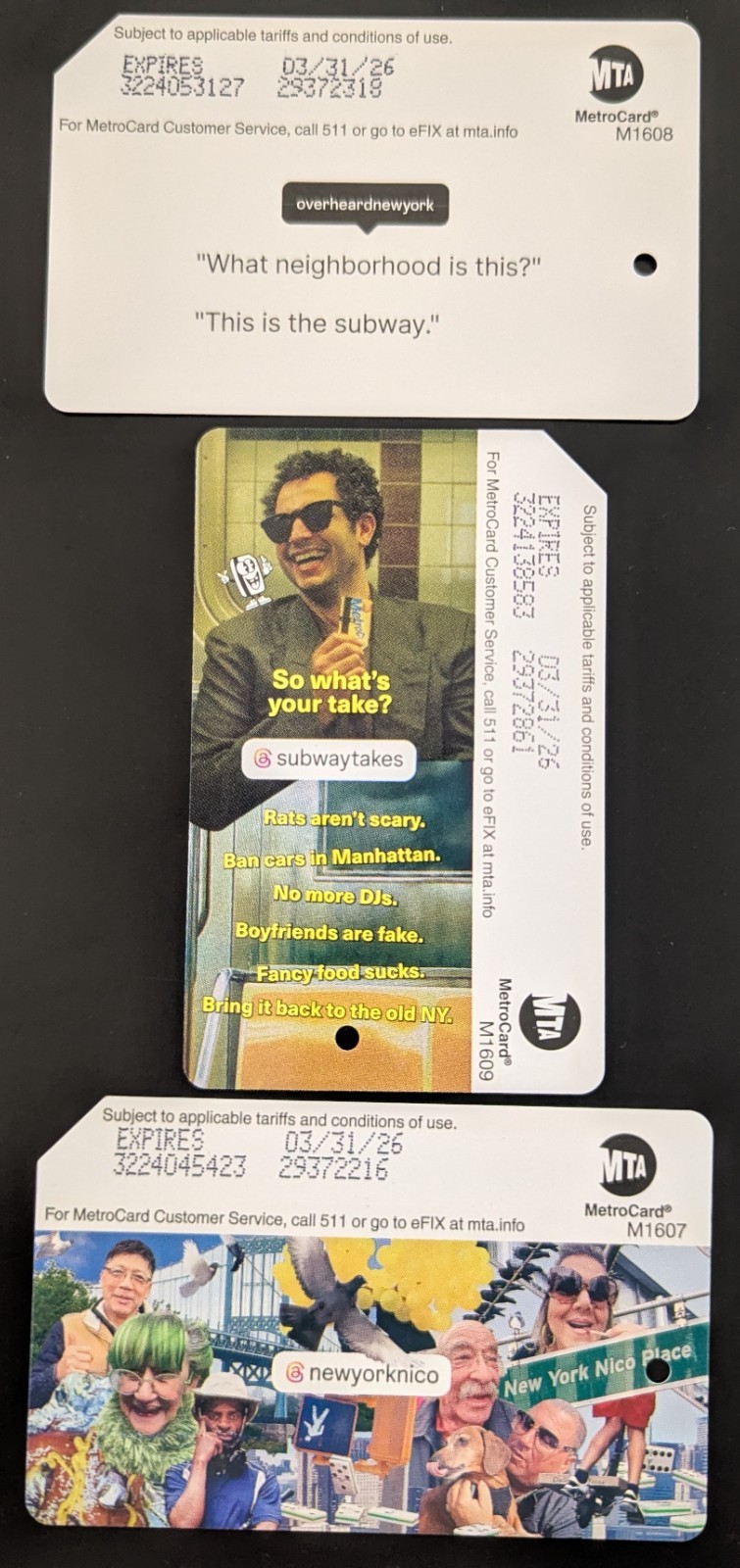 Instagram, 3 card set, Mint condition
