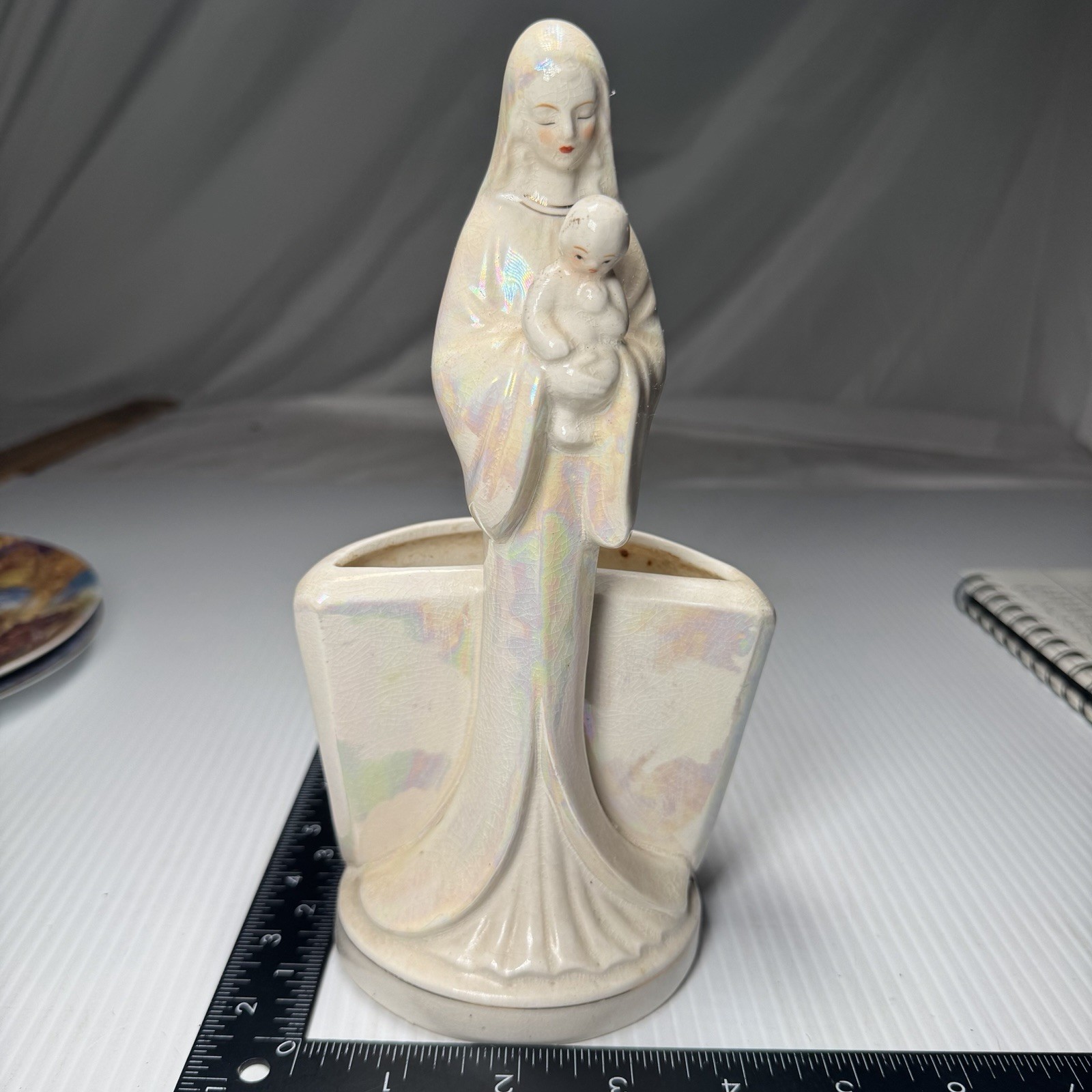 Vintage Wales Madonna & Child Ceramic Luster Planter 9\