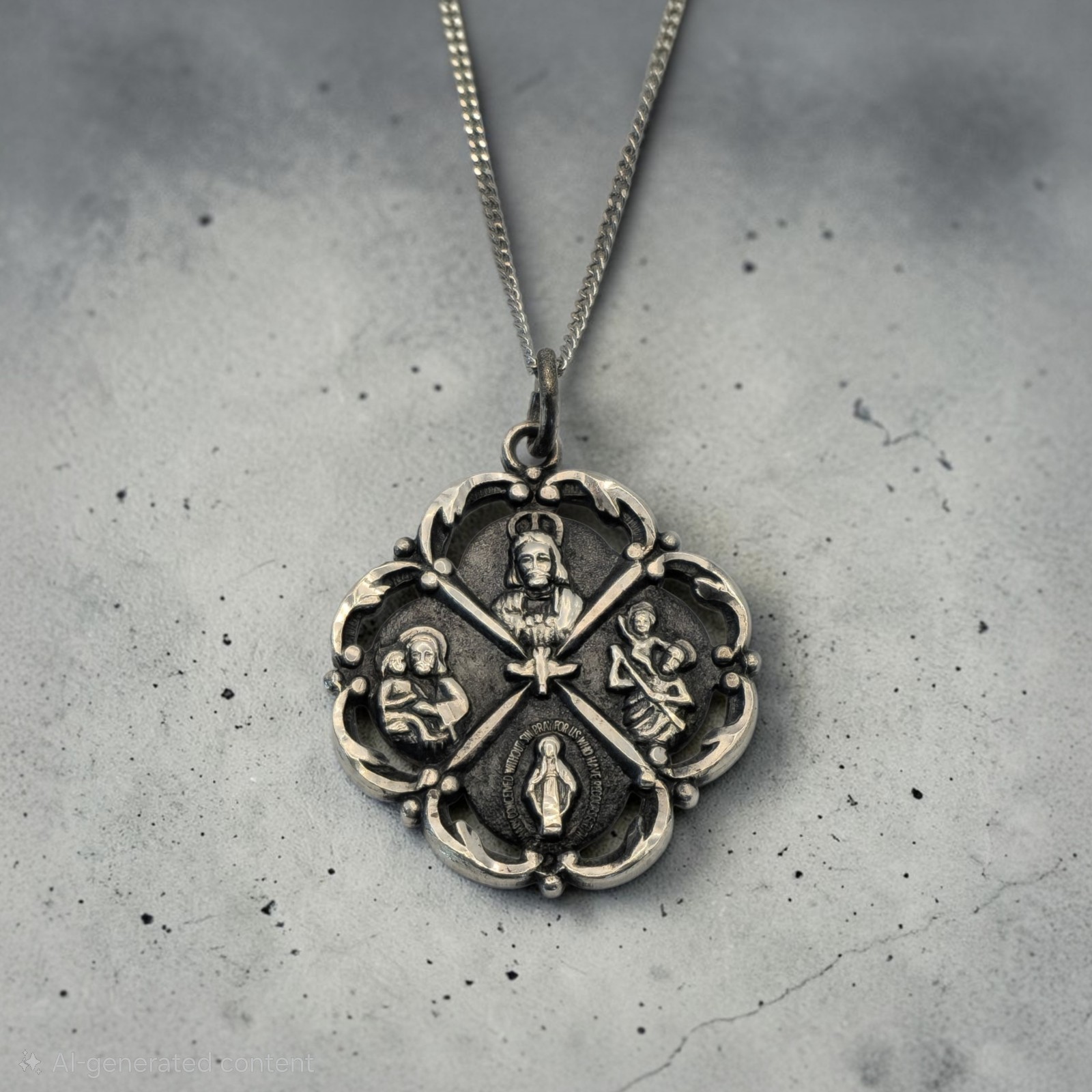 Creed Sterling Silver 4 Way Cathloic Metal Cross Pendant 18