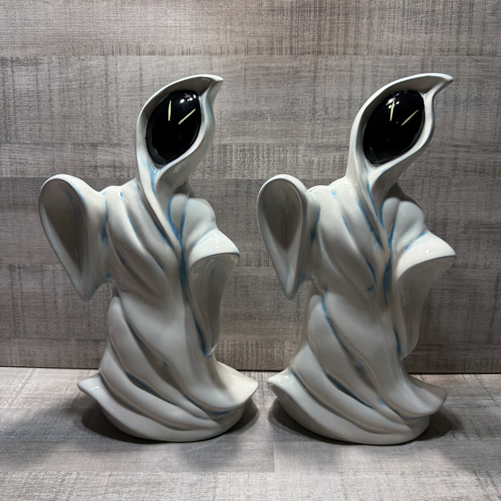 Vintage 1970s 1980s Ceramic Ghost Spooky Figurine 11” Tall Halloween Set Of 2