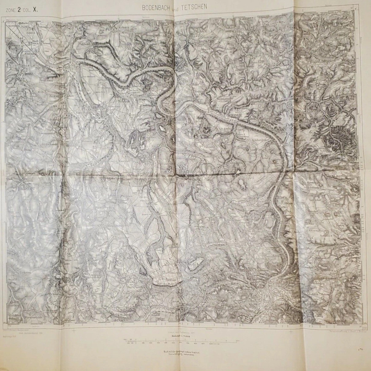 1896 Pre WWI Austro Hungarian KUK Military Map IR38 Bodenbach Tetschen Stamped