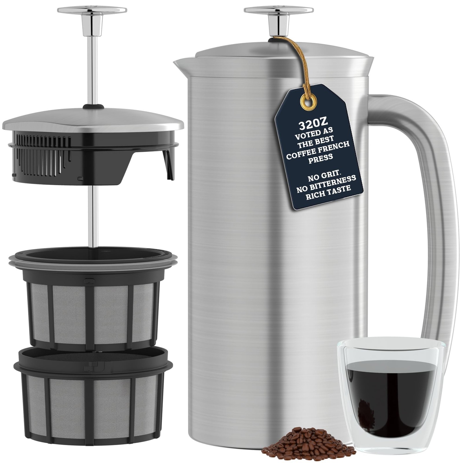 ESPRO Pro P7 Brushed Stainless Steel 304 French Press Coffee Maker for Dad, P...