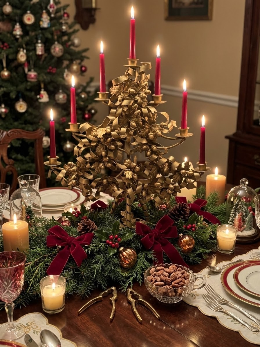 Vintage Italian Tole Christmas Tree Candelabra Hollywood Regency 