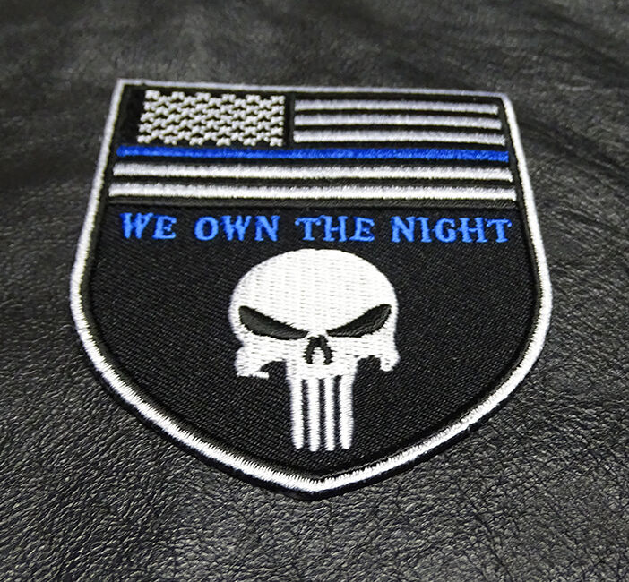  2 PC POLICE BLUE LINE US FLAG  WE OWN THE NIGHT HOOK PATCH 