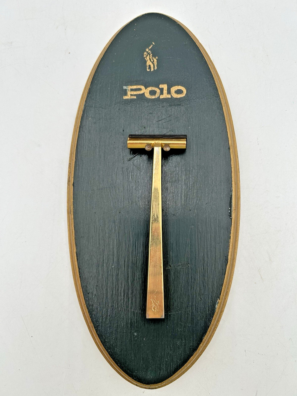 Vintage Polo Ralph Lauren Gold Tone Razor With Handmade Wall Plaque Retro Shave