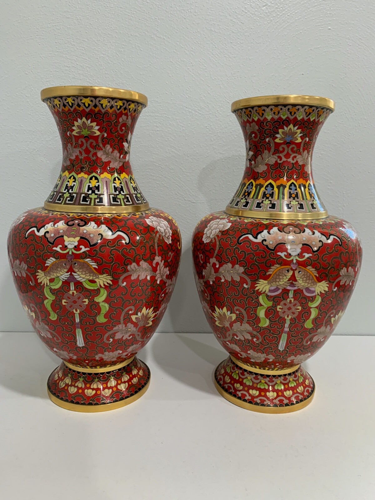 Pair Vintage Chinese Cloisonne Enamel 15