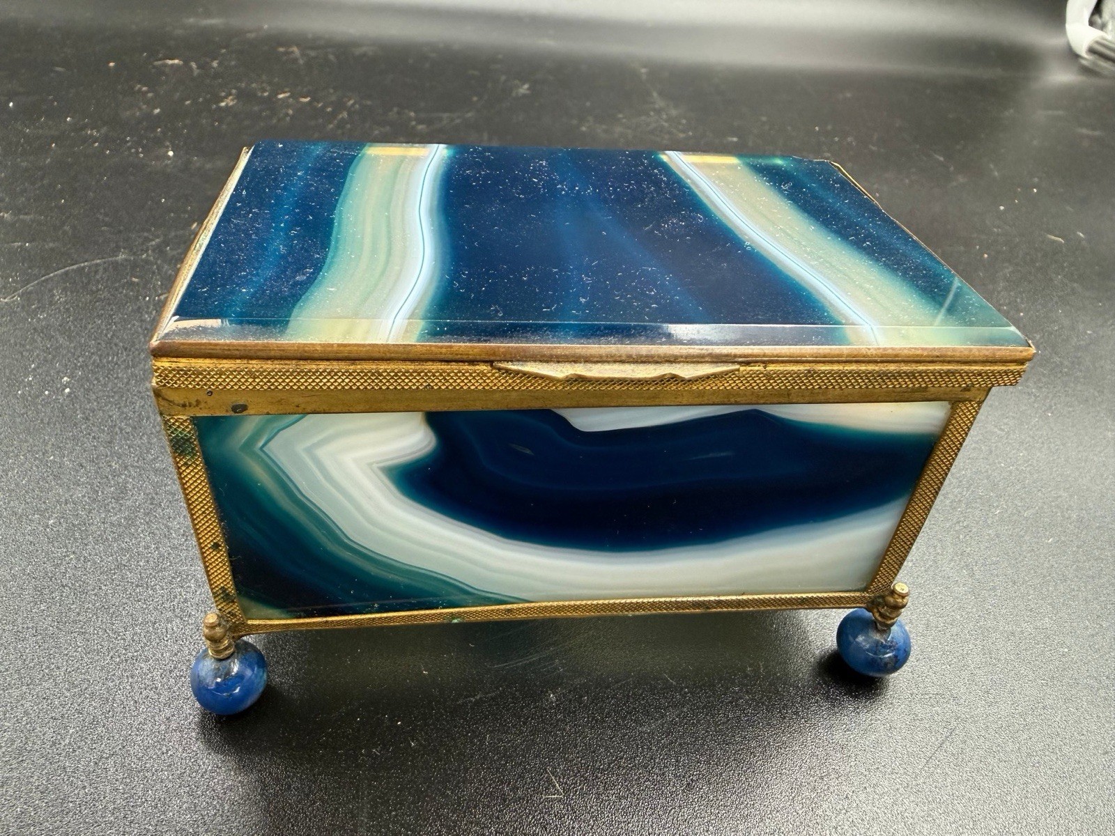 antique 19th-century blue banded agate miniature casket or trinket box