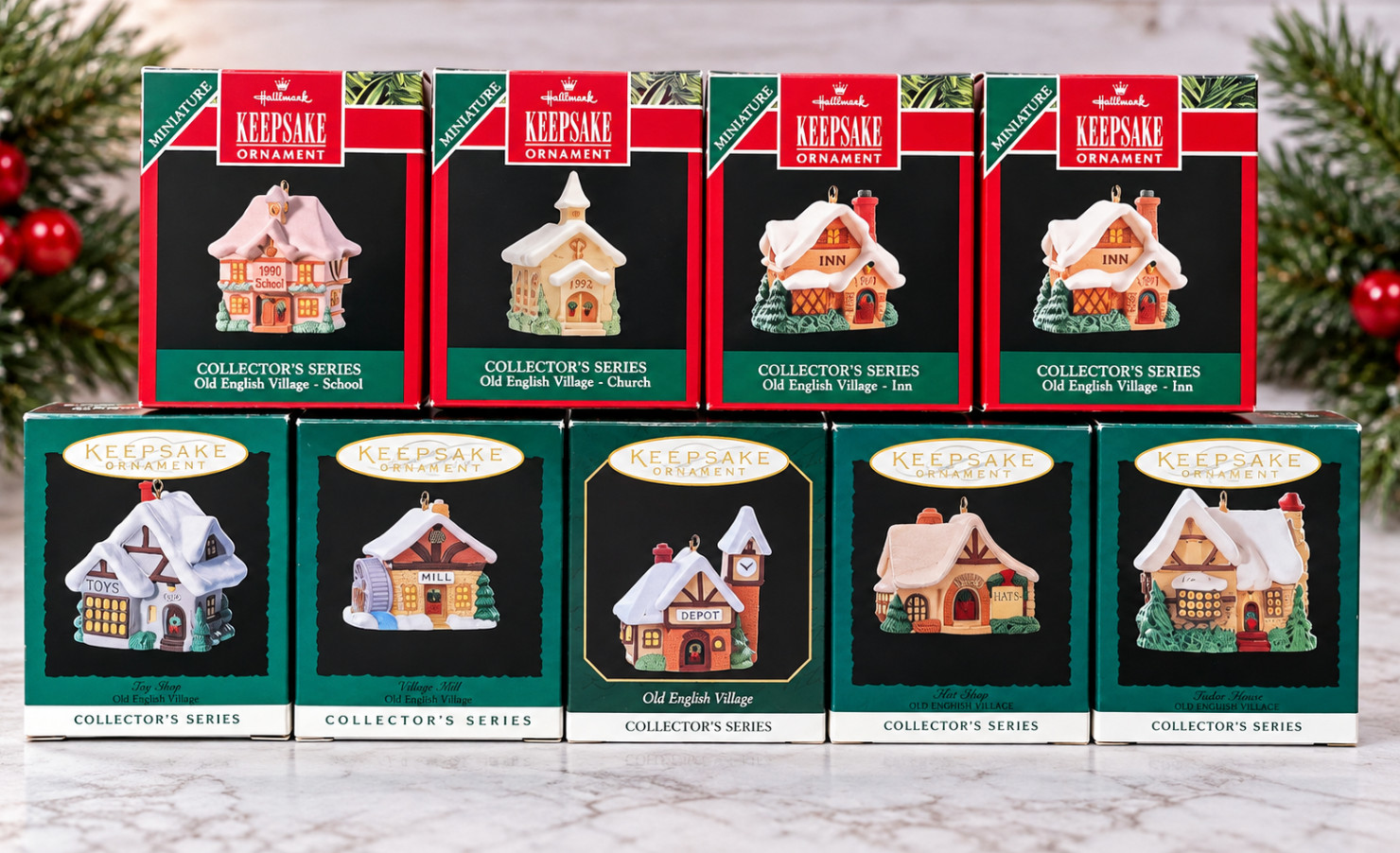 Hallmark Keepsake Old English Village Miniature Christmas Ornaments Lot of 9
