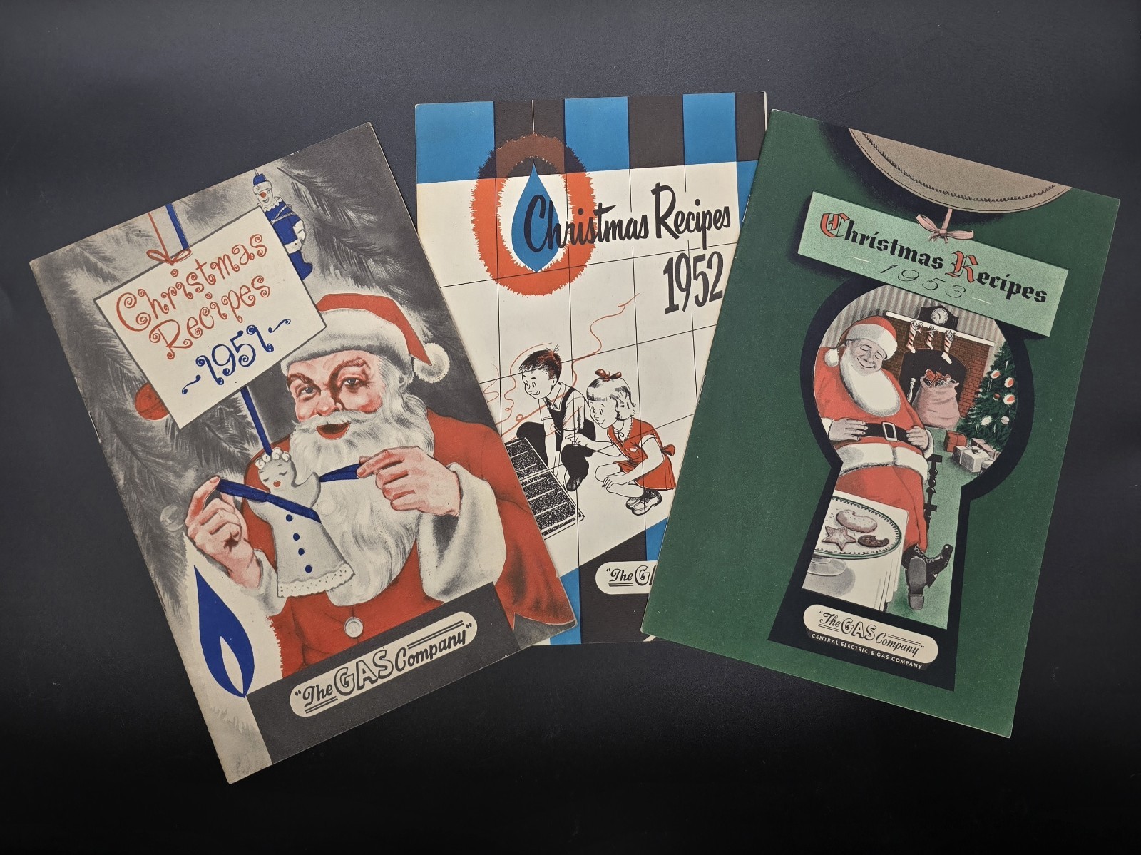 3 VINTAGE 1951, 52 & 53 THE GAS COMPANY CHRISTMAS RECIPE PAMPHLETS BOOKLETS