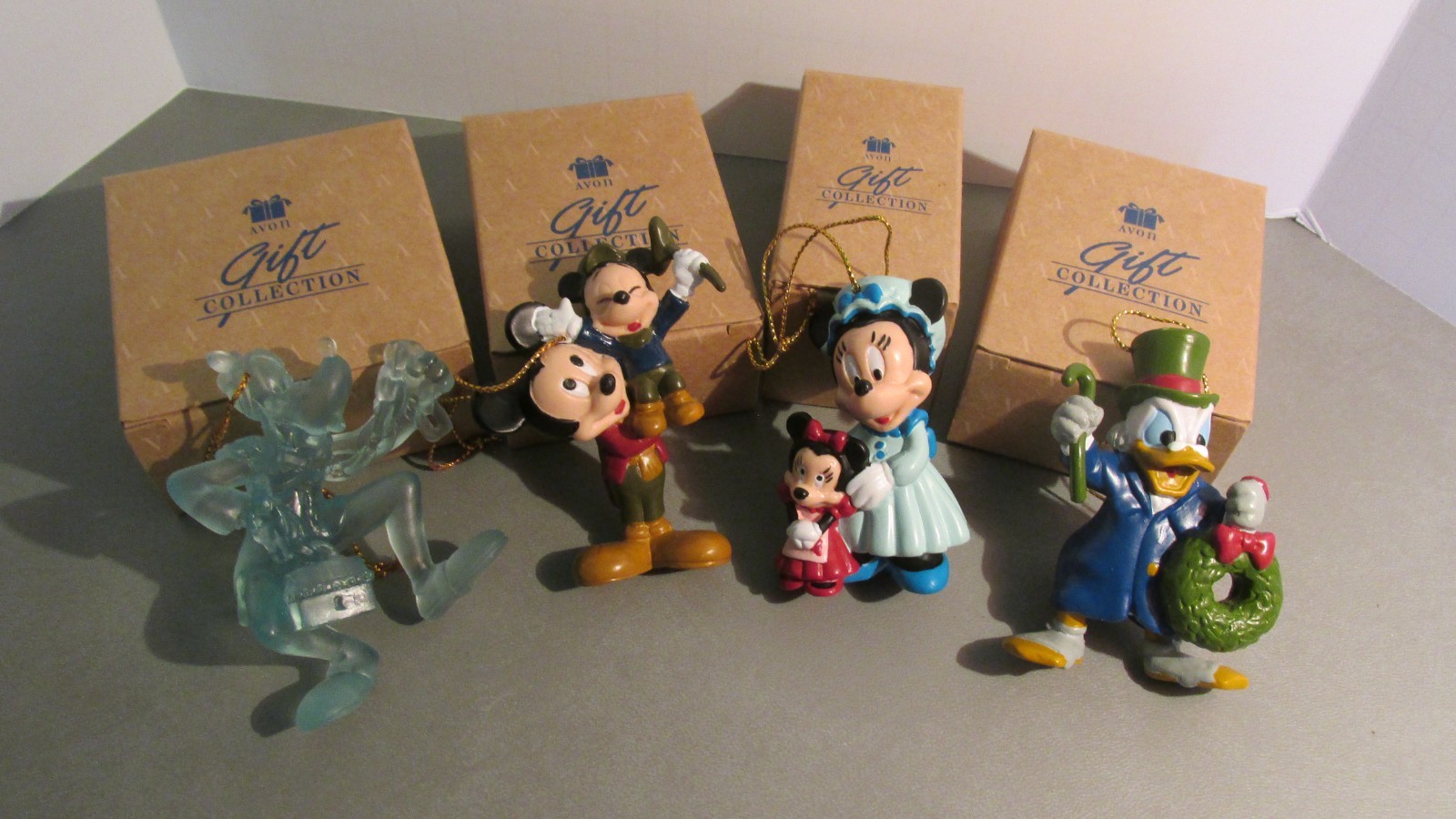 1992 Avon Disney Mickey’s Christmas Carol Ornaments Goofy Donald Minnie McDuck