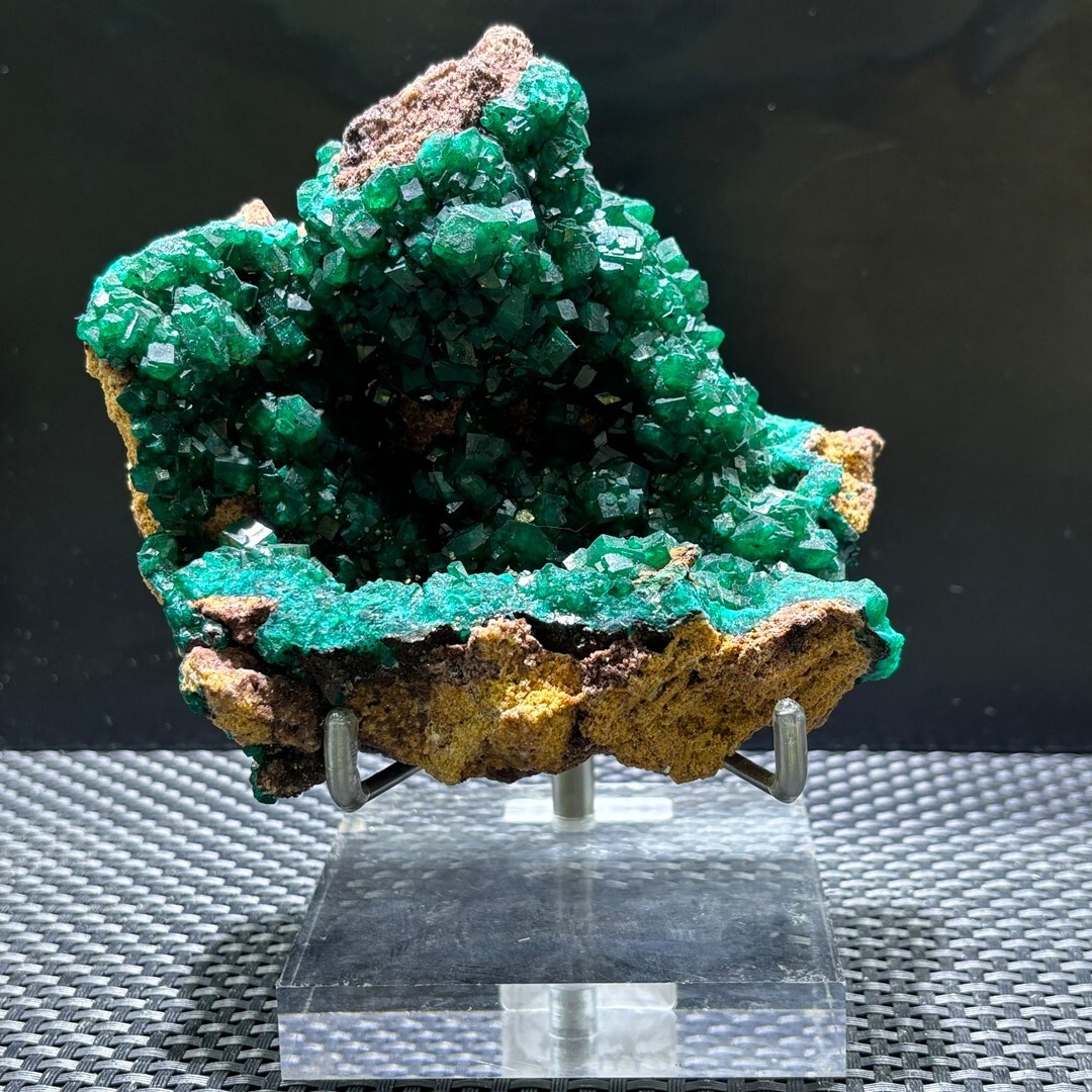 849g Rare Natural Green tourmaline  geode Quartz Crystal Mineral Specimen +stand