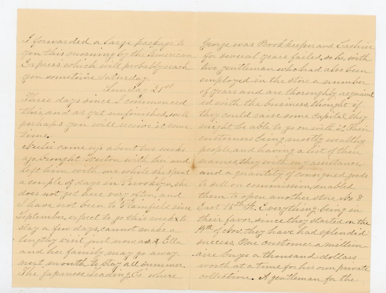 1895 New York to Park Ridge IL Postal History Letter: Japanese Trading Co Art