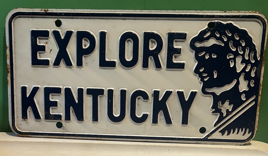 Vtg Explore Kentucky Booster License Plate Daniel Boone Embossed Steel 1960