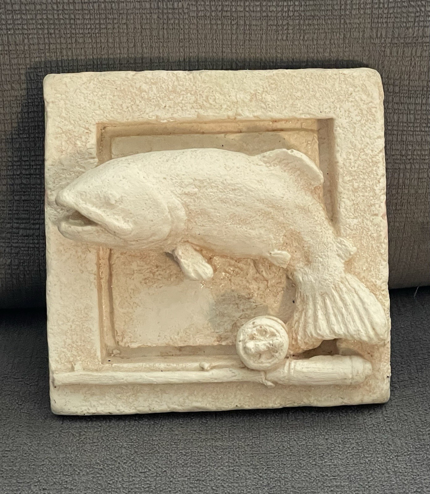 Vintage Michael Gordon Wall Plaster Fish Jumping Over Rod
